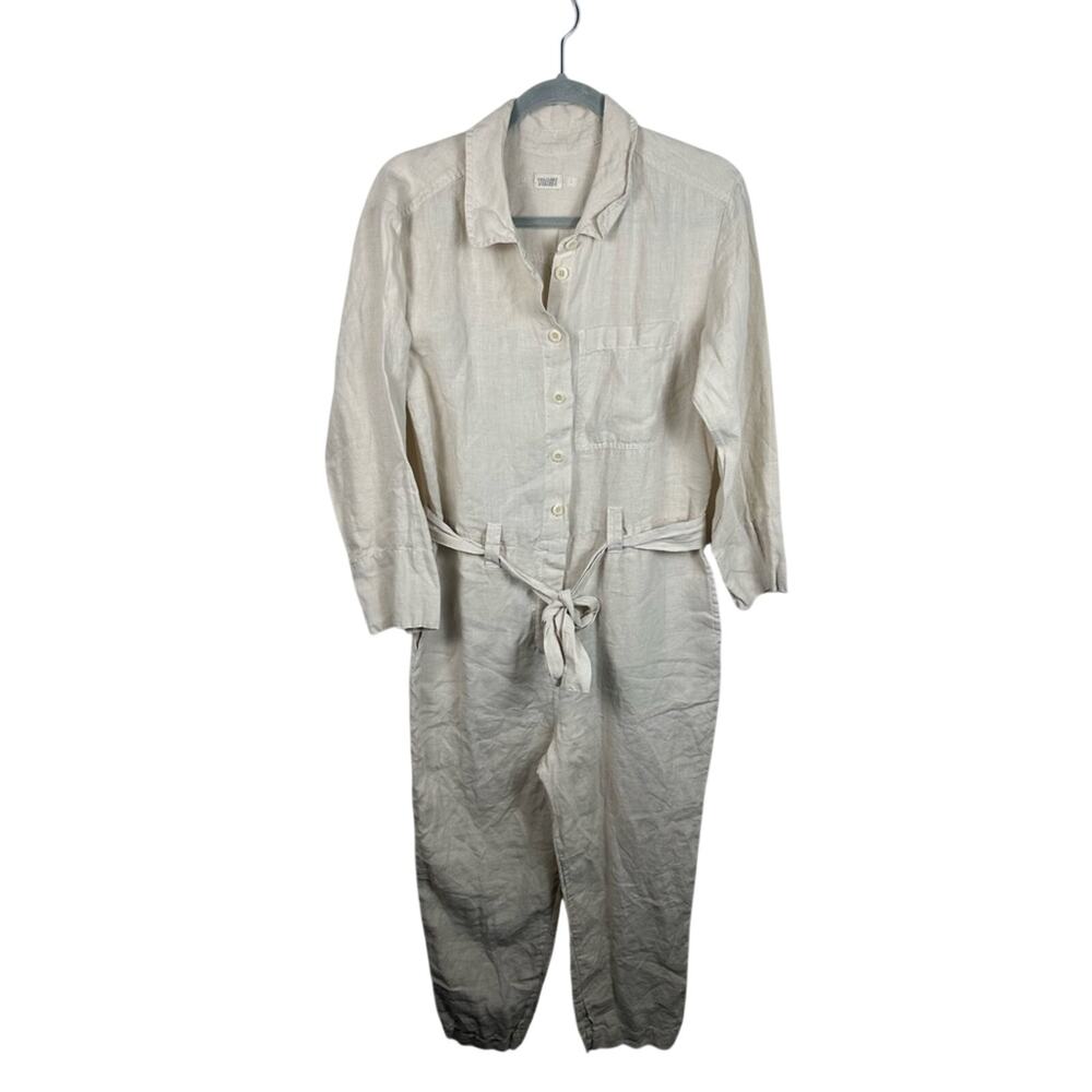 Toast Jumpsuit Size XS 100% Linen Beige Stone Belt Boilersuit Taper Leg Utility